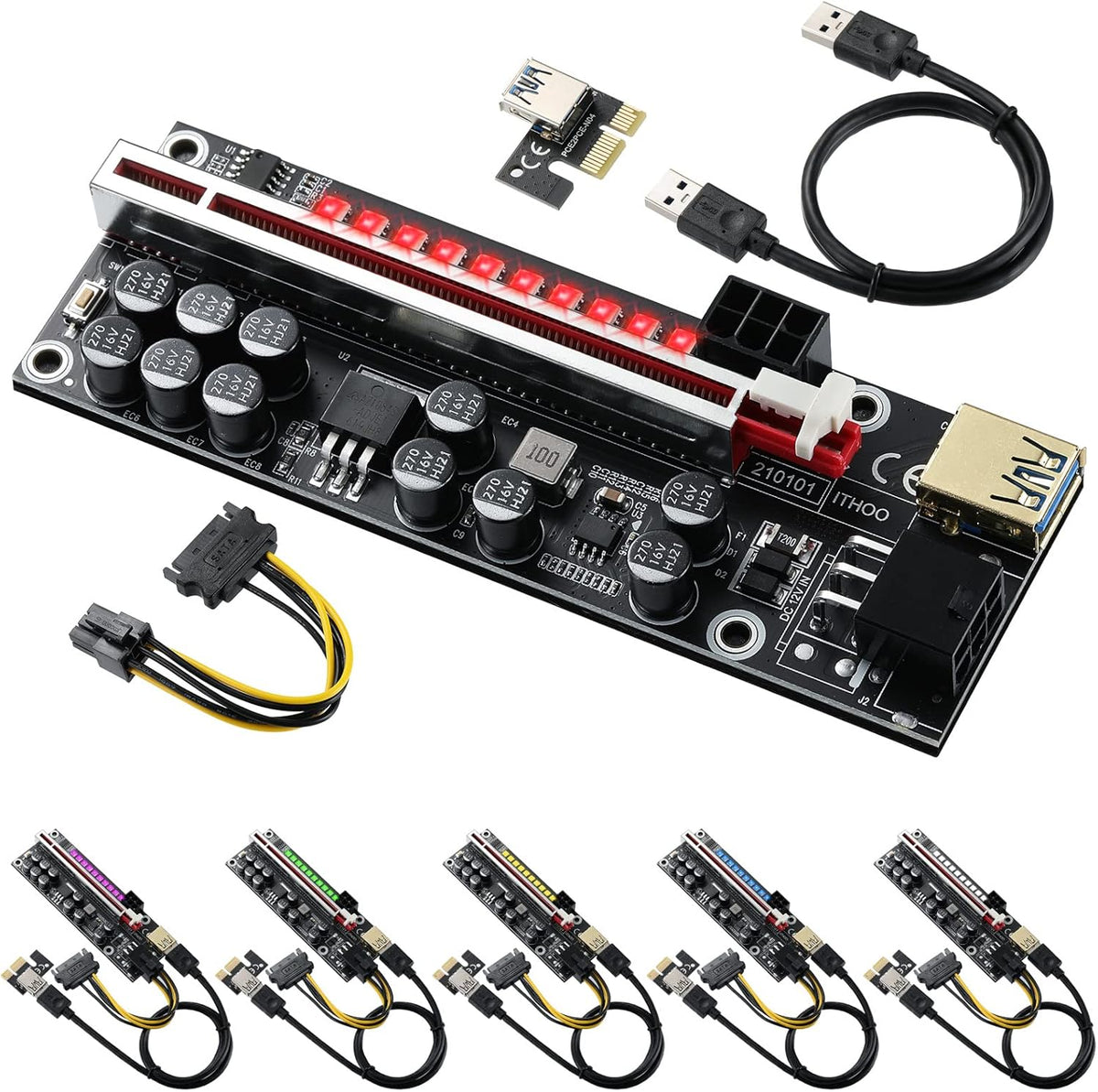 PCI-E 1X to 16X Riser Card with 24in USB 3.0 Extension Cable C18633