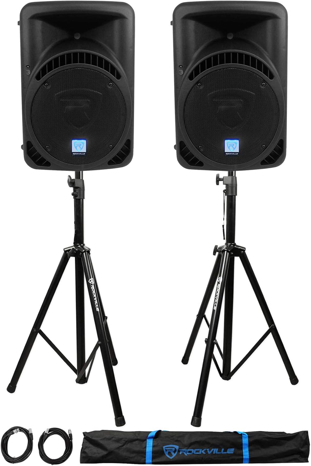 12 Active Bluetooth DJ Speakers with Stands and Cables D986