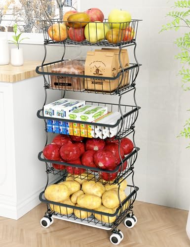 5 Tier Wire Fruit Basket with Wheels V288101