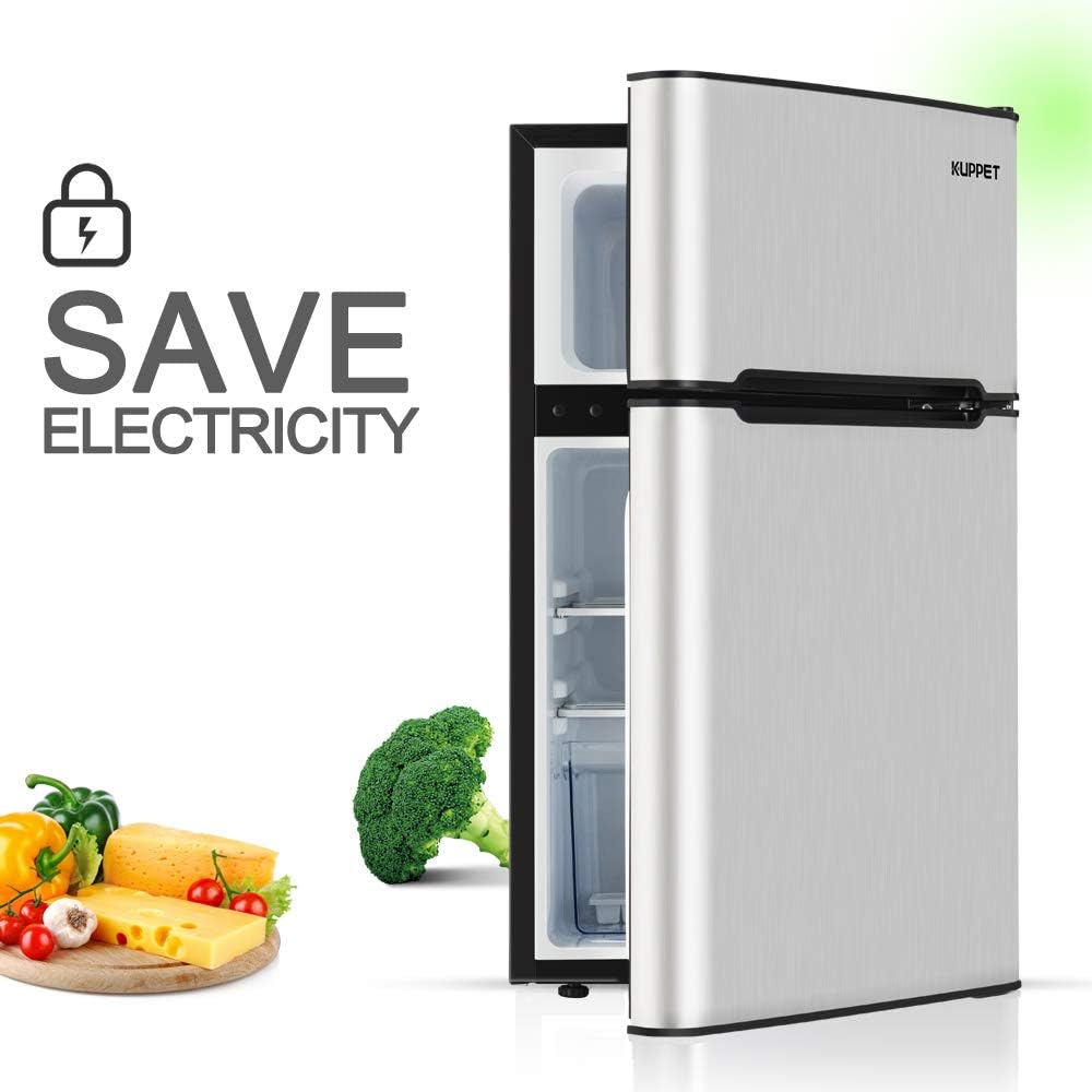 Compact 3.2 Cu.Ft Double Door Stainless Steel Refrigerator G339