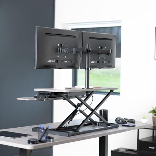 White 32 inch Height Adjustable Standing Desk Converter with Dual Monitor Stand B243