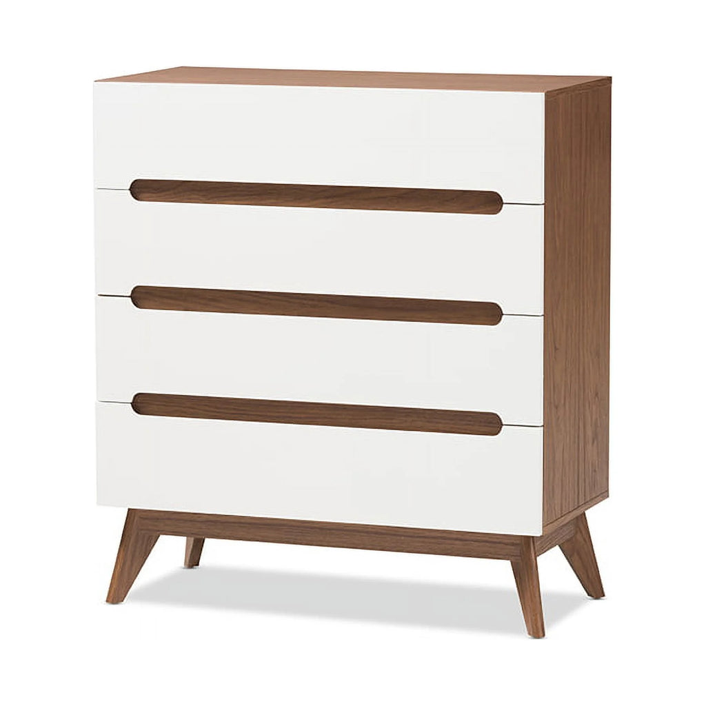 White and Walnut Wood 4-Drawer Storage Chest I2039