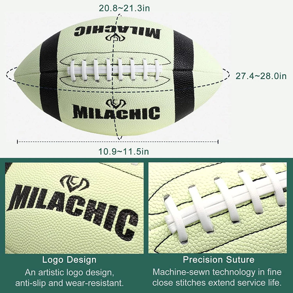 Glow in the Dark Size 9 Composite Leather Football with Pump and Carry Bag Y3776