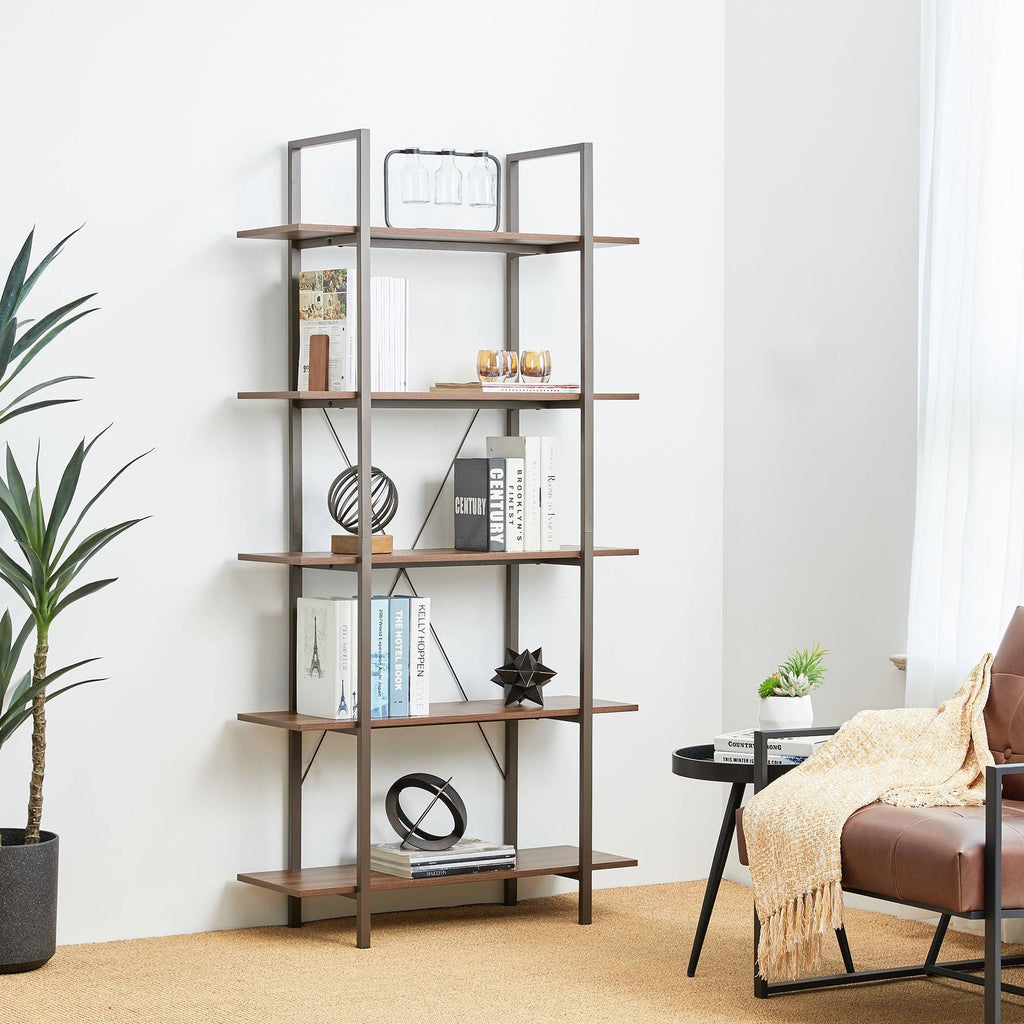 Black Wood/Metal 5-Tier Bookcases & Shelves Z171026