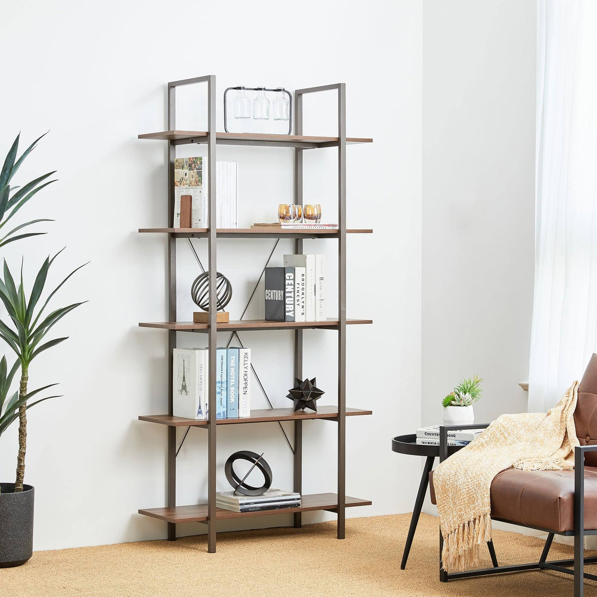 Black Wood/Metal 5-Tier Bookcases & Shelves Z171026