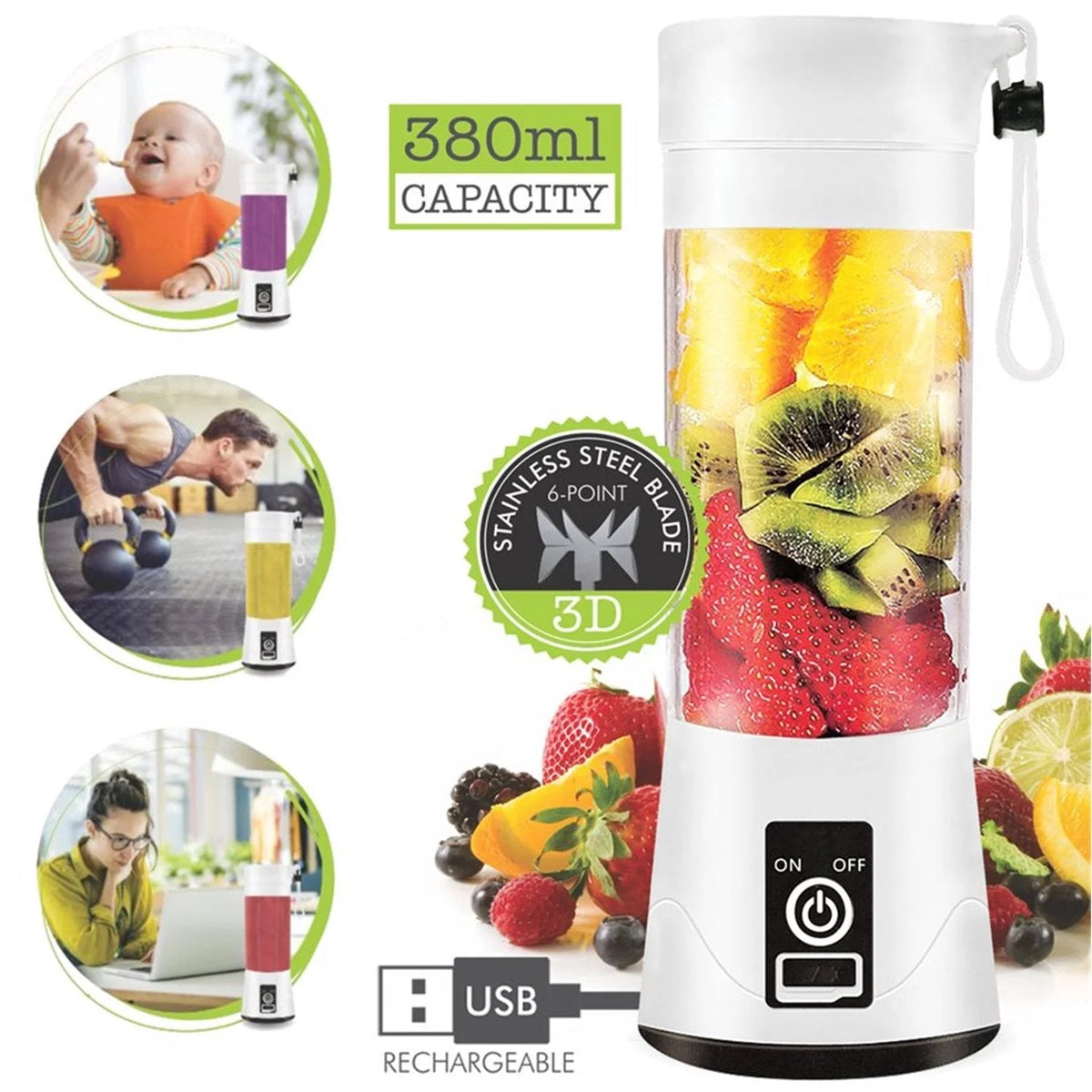 White USB Rechargeable Portable Blender G917
