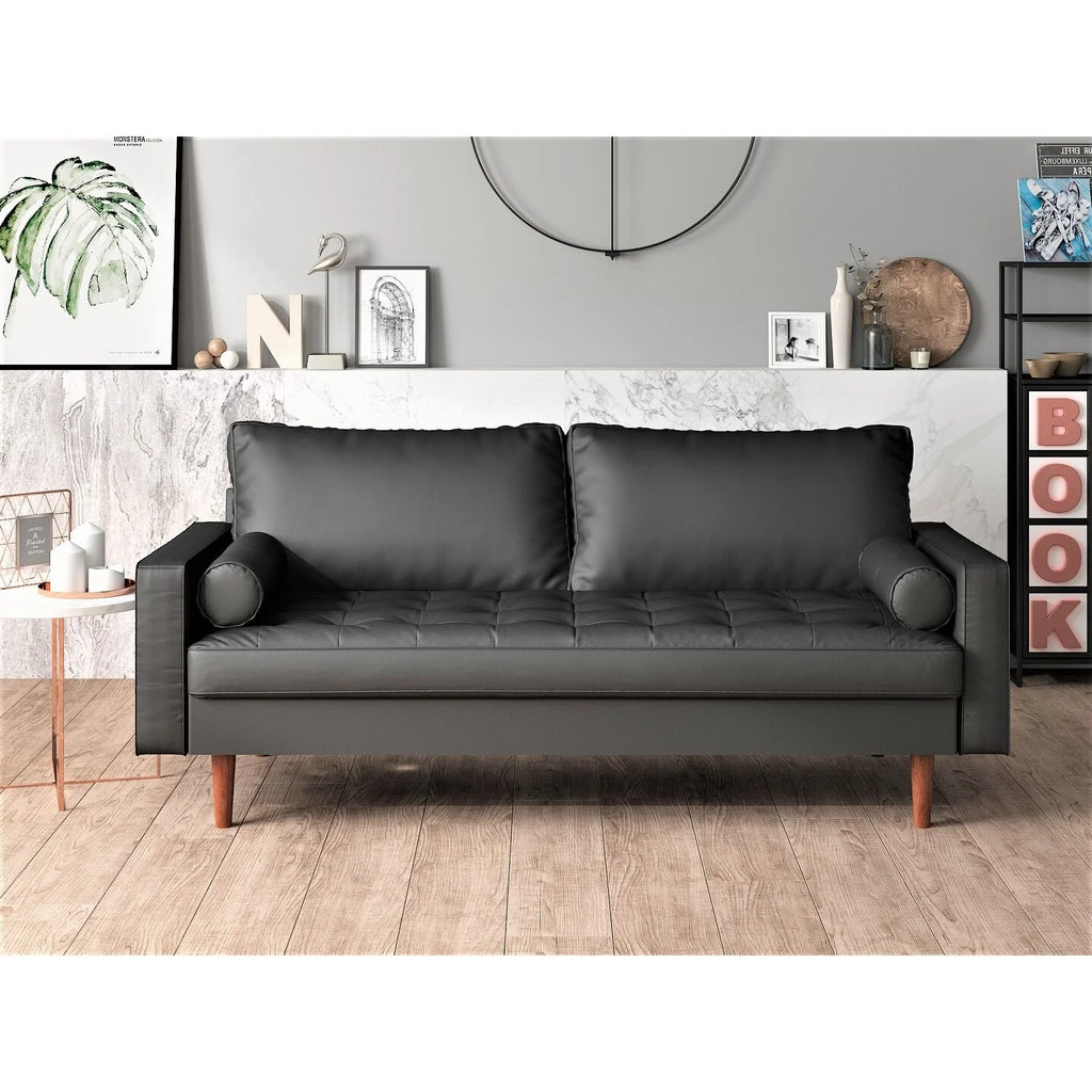 Black Faux Leather Mid-century Modern Loveseat M40855
