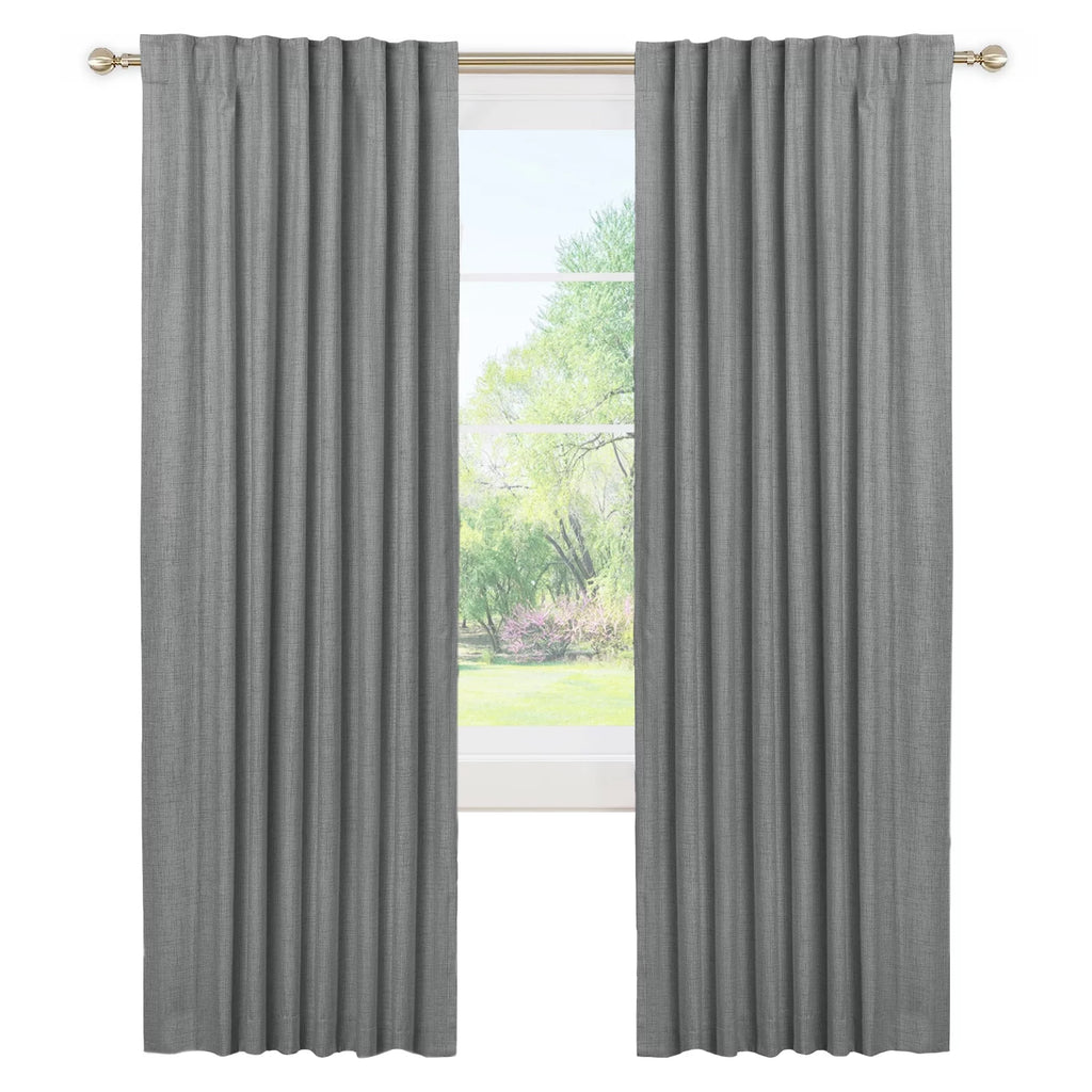 Blackout Curtains 2 Panels Set Linen Textured Dark Gray W50"x L72" A3993