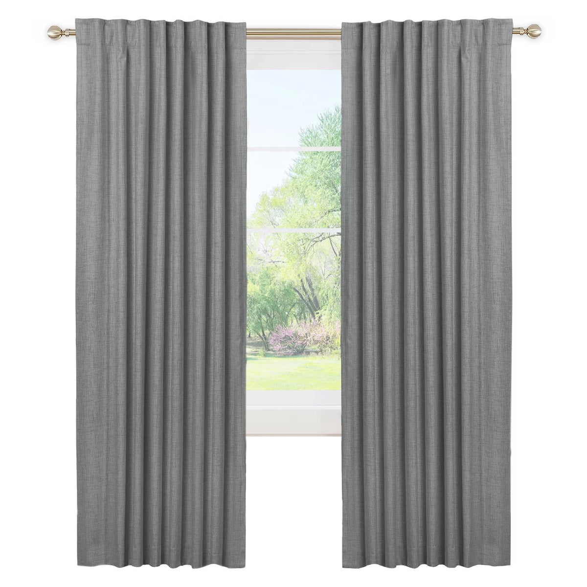 Blackout Curtains 2 Panels Set Linen Textured Dark Gray W50"x L72" A3993