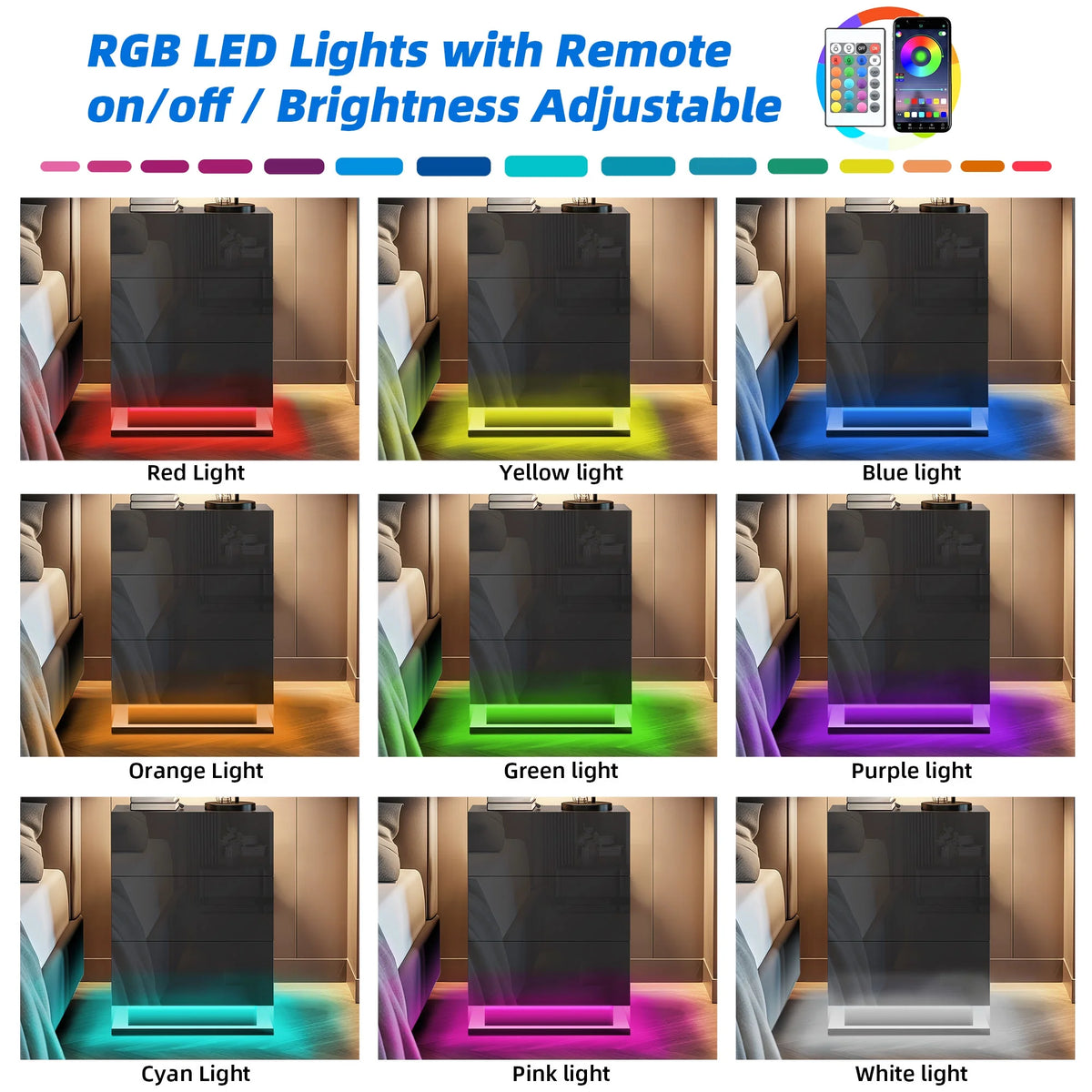 Black 3 Drawer LED Nightstand B50676