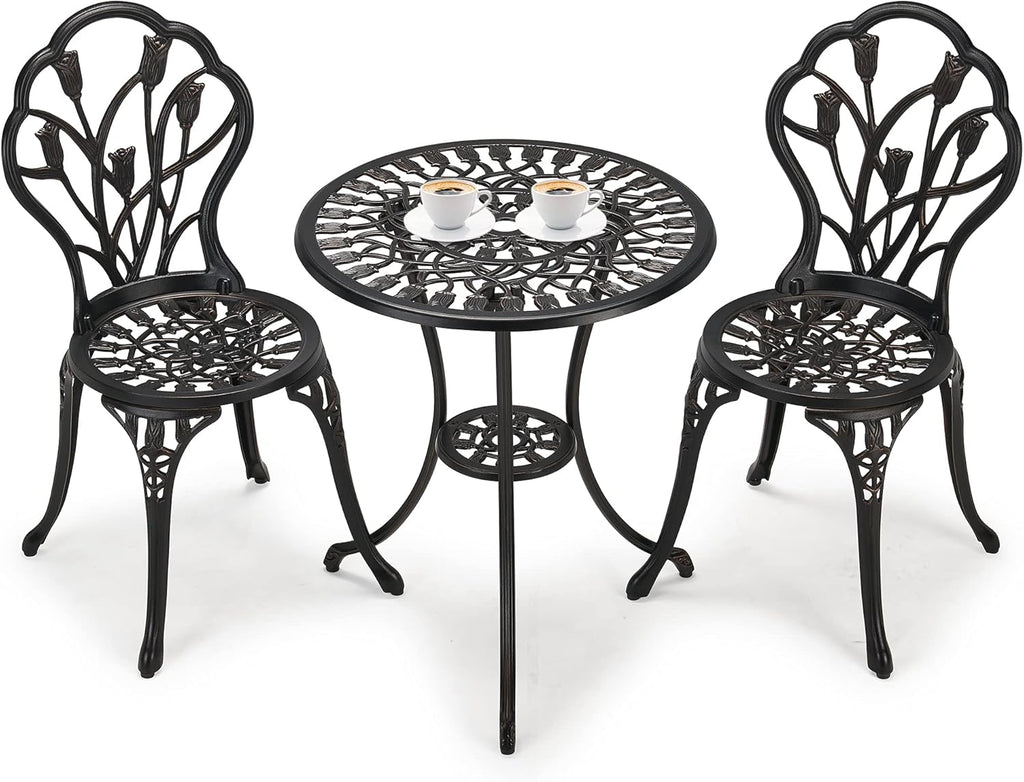 3-Piece Cast Aluminum Patio Bistro Set with Rust-Resistant Table and 2 Chairs K537045