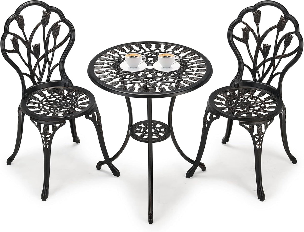 3-Piece Cast Aluminum Patio Bistro Set with Rust-Resistant Table and 2 Chairs K537045