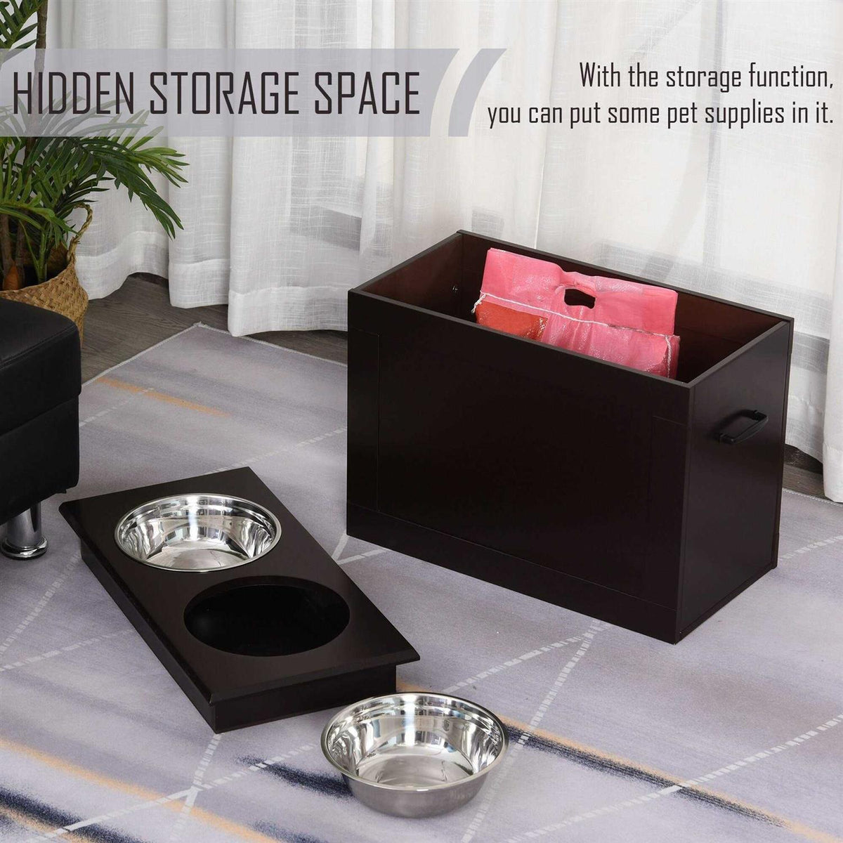 Raised Pet Feeding Station with 2 Stainless Steel Bowls F3947