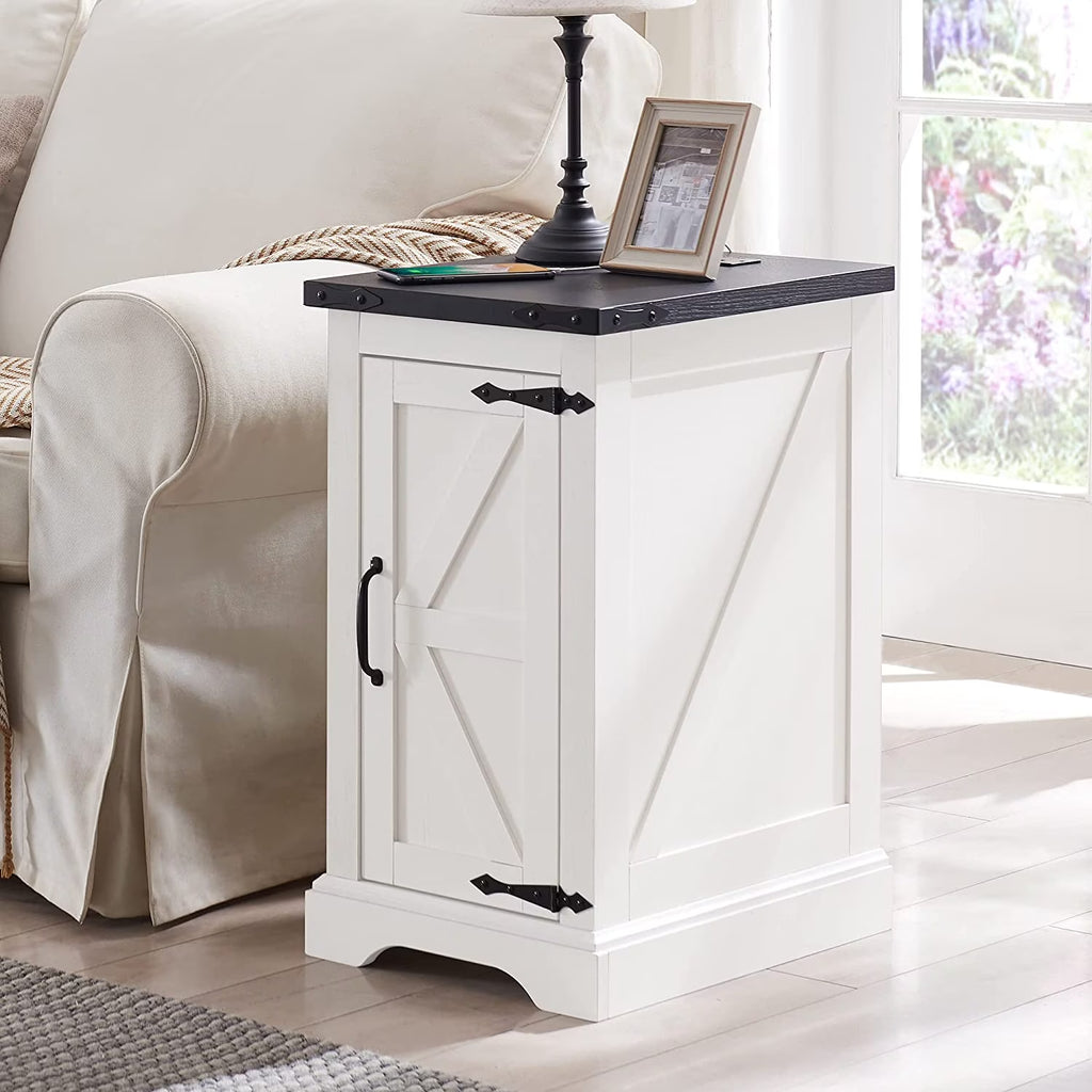 White Farmhouse Wood Nightstand with Charging Station P169275