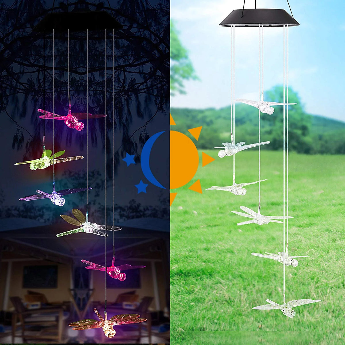 Color Changing Dragonfly Wind Chime Spiral Spinner Wind Mobile E1487