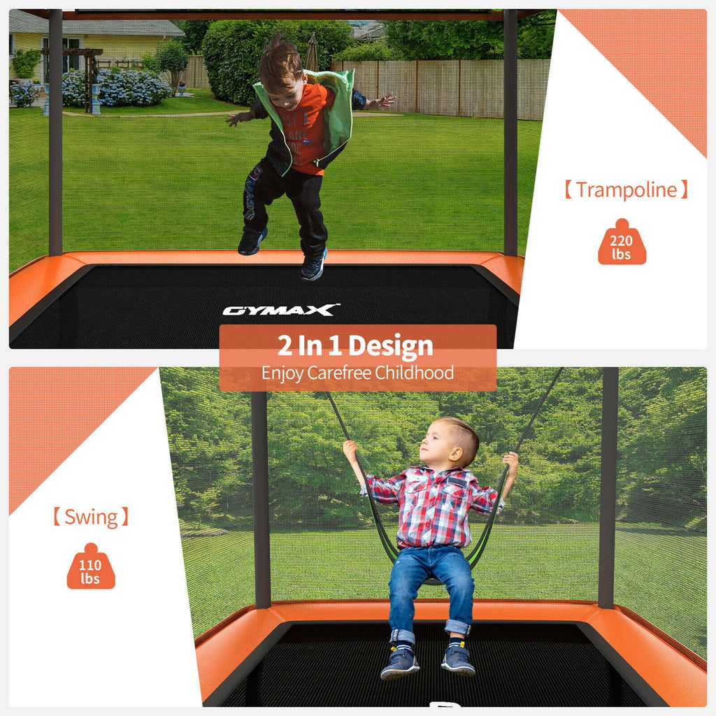 6FT Kids Trampoline with Swing Safety Enclosure Orange F698