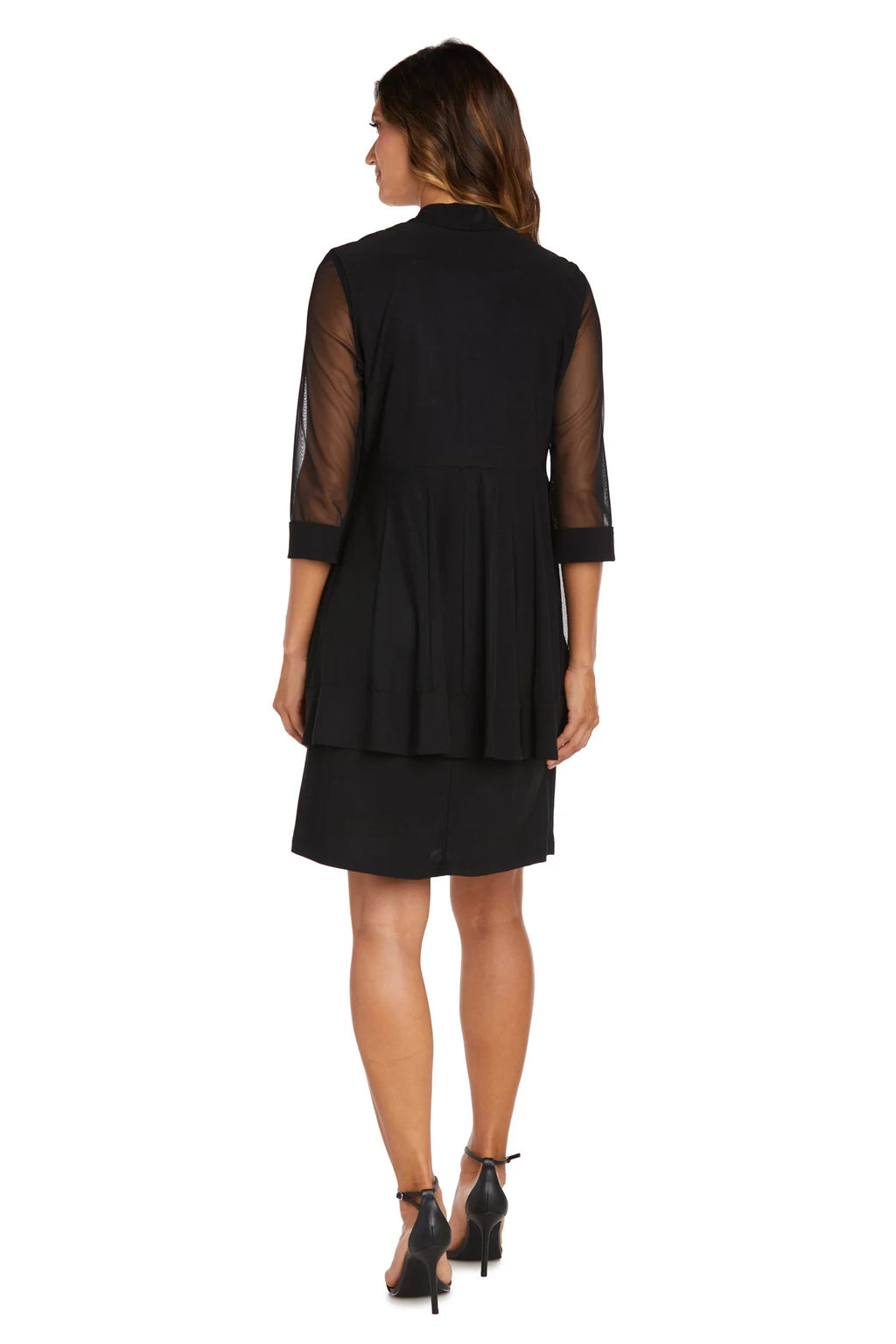 Two-Piece Dress with Beaded Neckline and Jacket with Sheer Sleeves E713