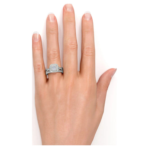 18K White Gold over Silver Moissanite Wedding Ring Set M9143