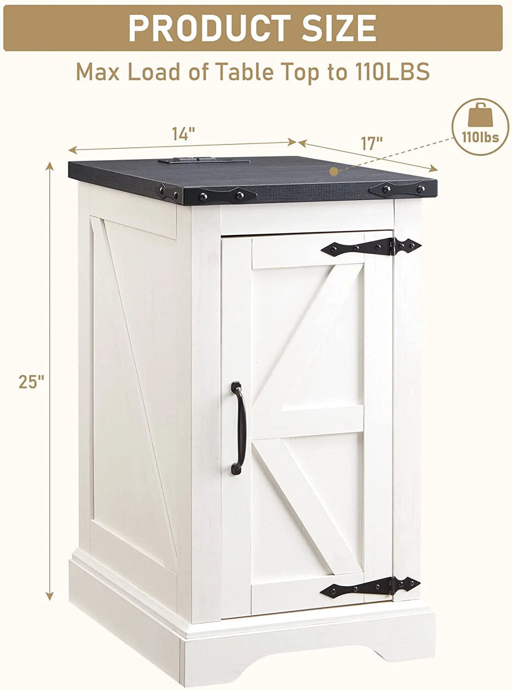White Farmhouse Wood Nightstand with Charging Station P169275