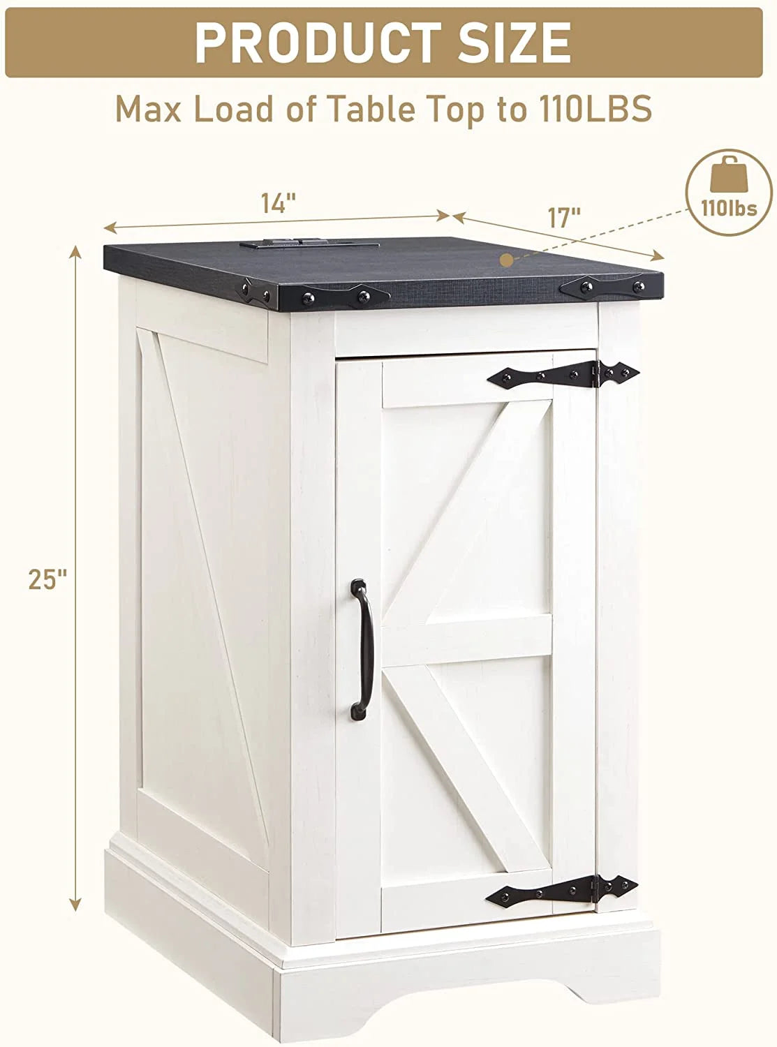 White Farmhouse Wood Nightstand with Charging Station P169275