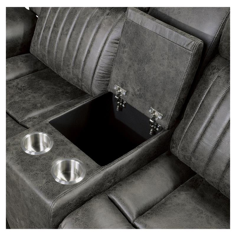 Gray Microfiber Double Reclining Loveseat with Center Console K348