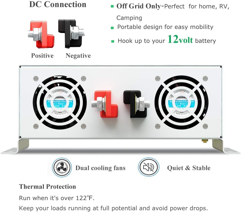 3500W Pure Sine Wave Power Inverter DC 48V to 110V 120V AC with Dual Outlets G519