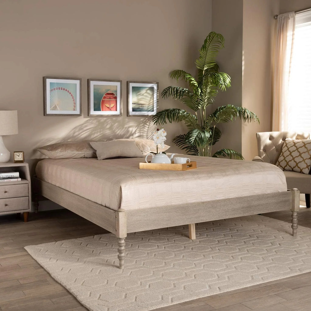 Antique White Oak Wood Full Size Platform Bed Frame V18620