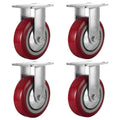4 Pack 6x22 Heavy Duty Non Swivel Plate Maroon PU Rigid Fixed Wheels R38692