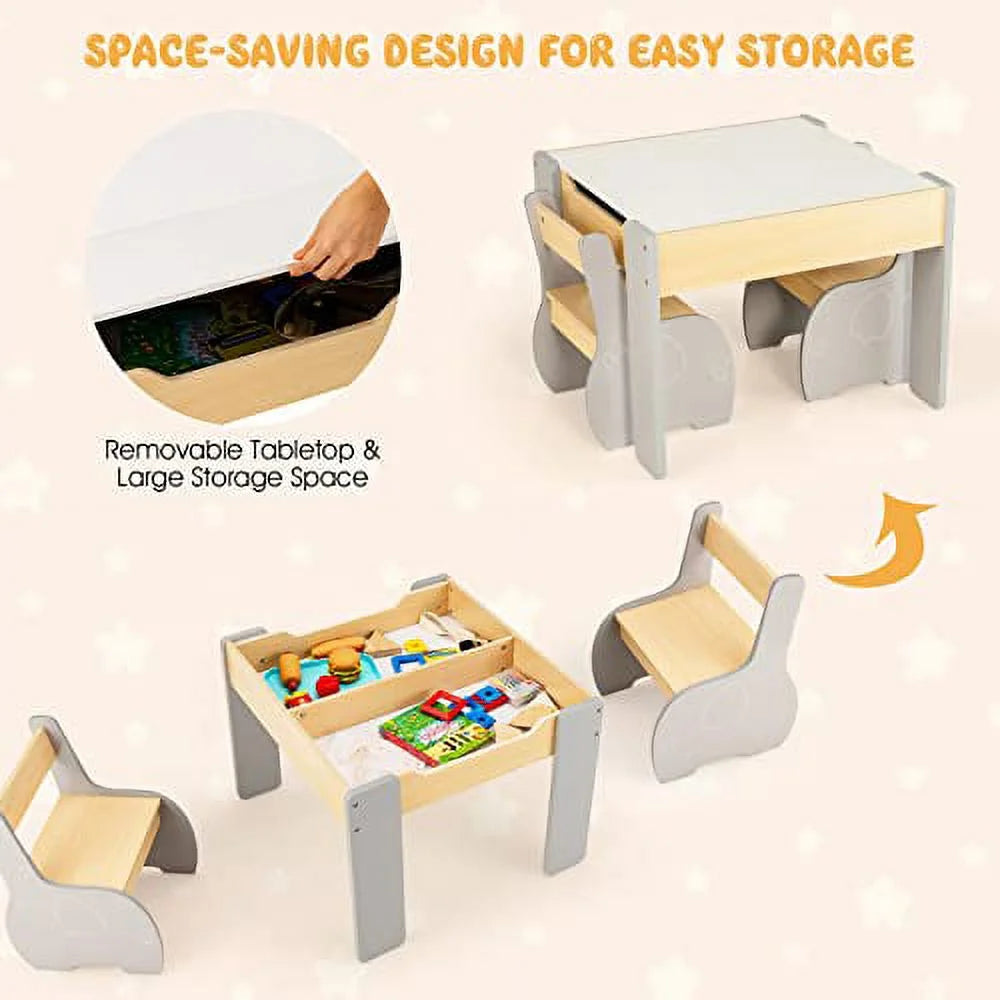 3 in 1 Kids Table and Chair Set Wood Activity Table with Removable Tabletop B112