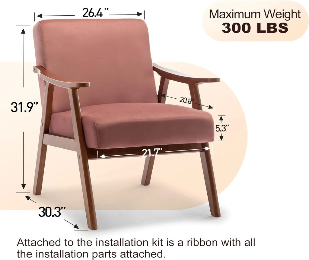 Mid-Century Modern Velvet Accent Chair with Solid Wood Frame W535