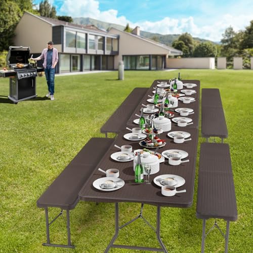 White 6 Feet 3-Piece Folding Picnic Table Set with 2 Benches D3977