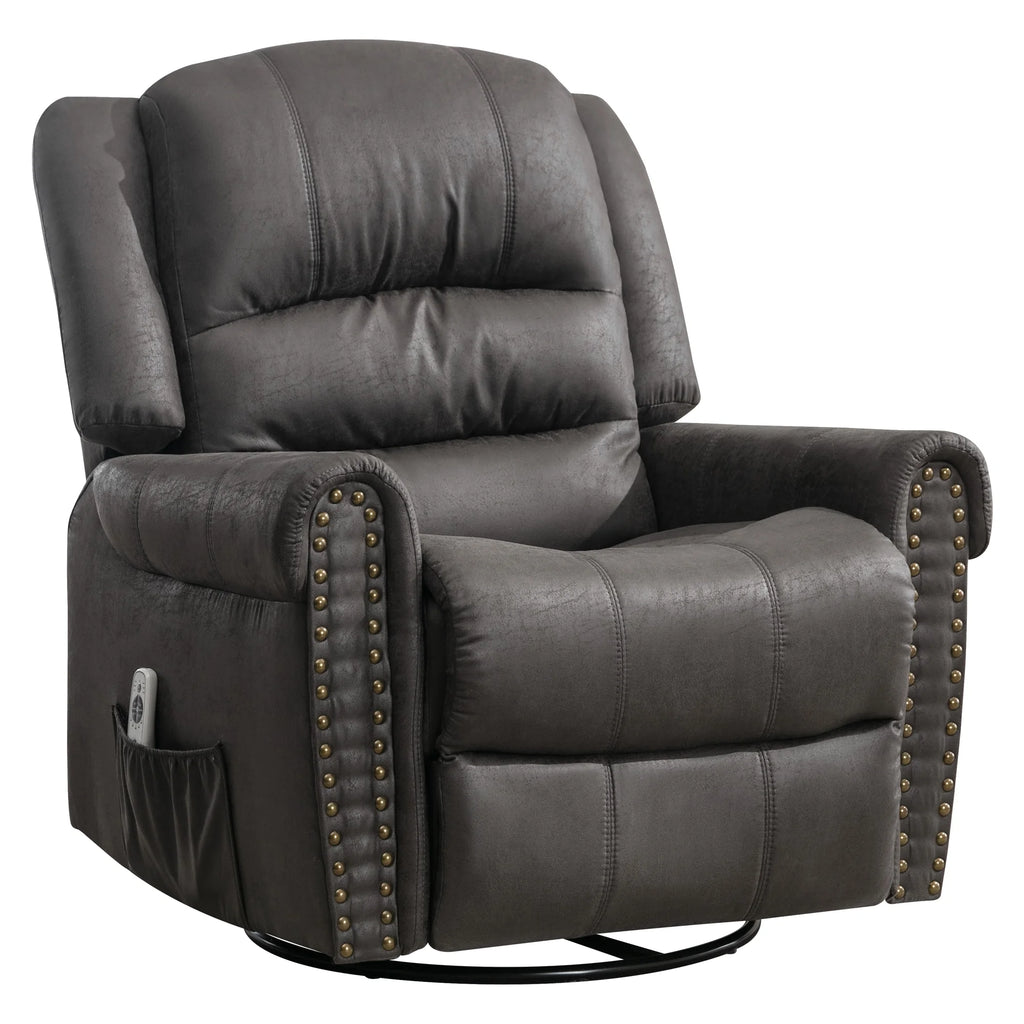 Gray PU Leather Swivel Recliner Chair with Massage and Heat O449