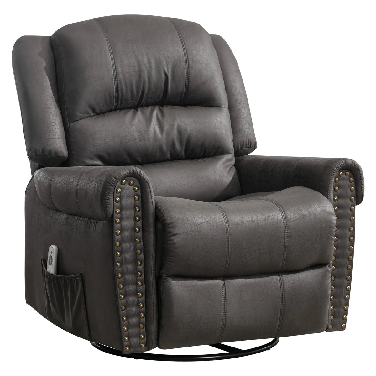 Gray PU Leather Swivel Recliner Chair with Massage and Heat O449
