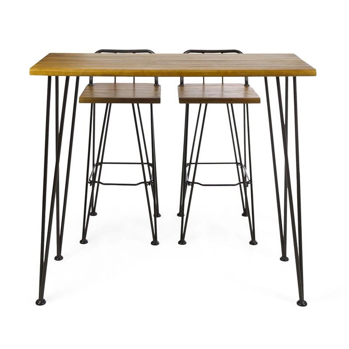 Teaked Acacia Wood Bar Set with Metal Iron Frame H38183