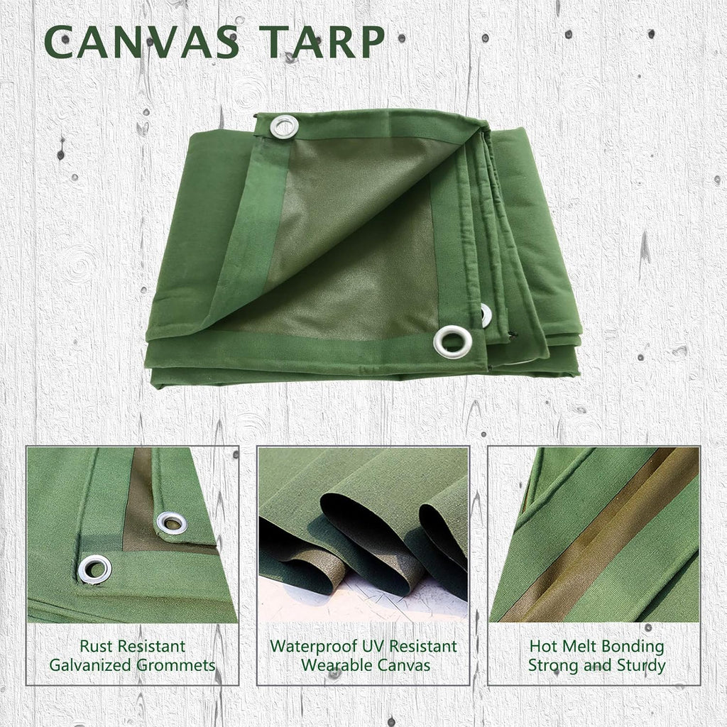 Green 6 x 8 Feet Waterproof Canvas Tarp with Rust Grommets D532