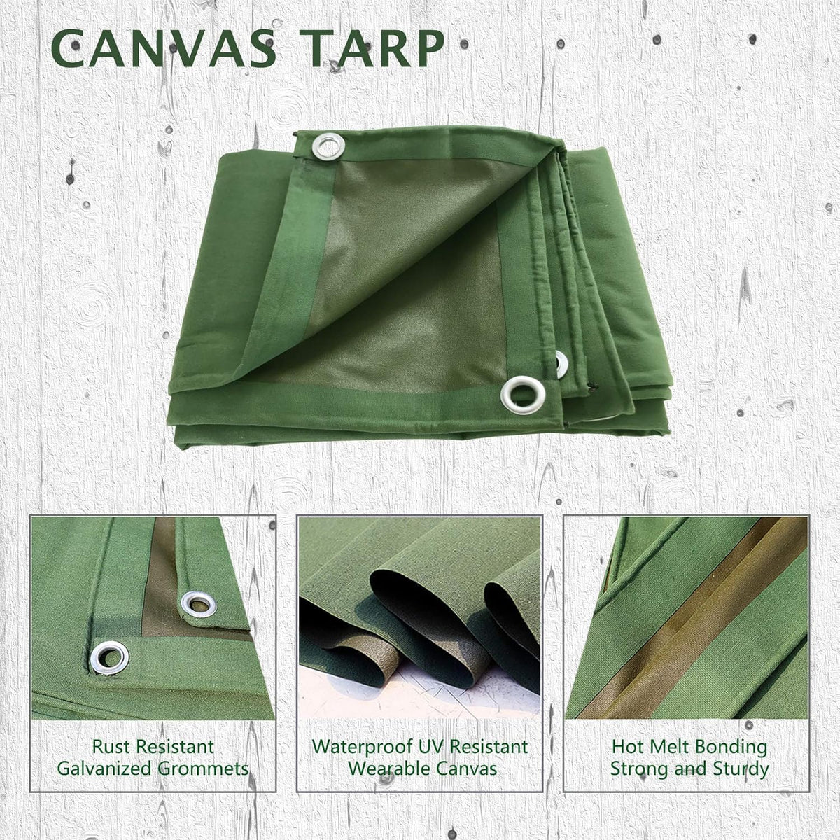 Green 6 x 8 Feet Waterproof Canvas Tarp with Rust Grommets D532