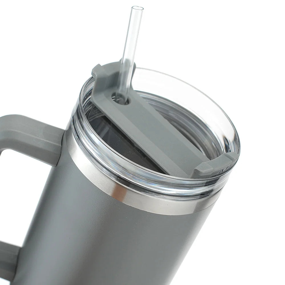 40 oz Insulated Reusable Stainless Steel Tumbler with Handle and Straw Lid N65637