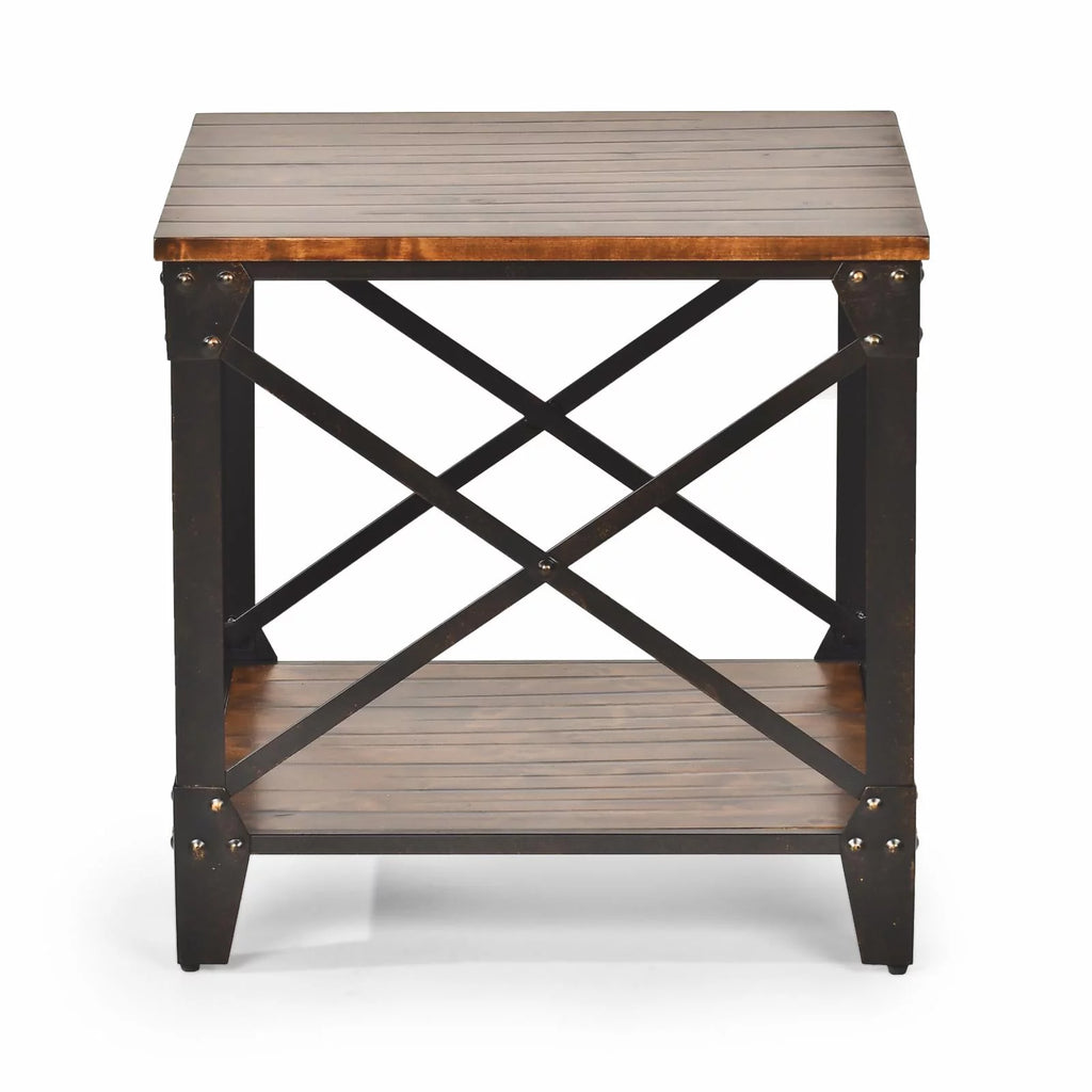 Square End Table Distressed Tobacco Brown Metal Frame D74426