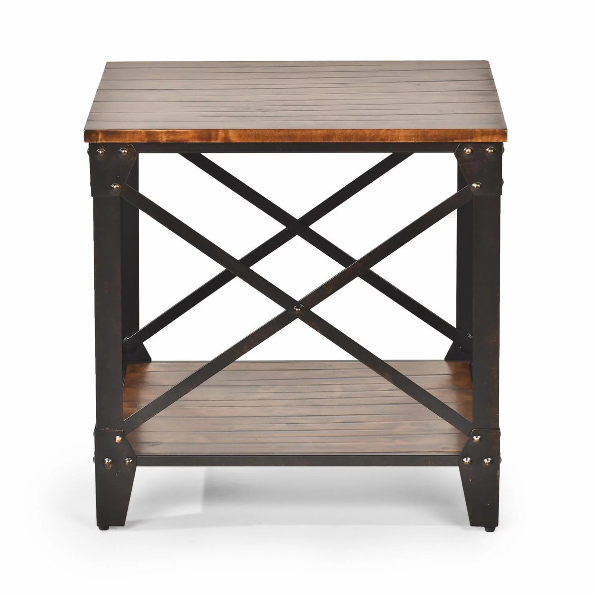 Square End Table Distressed Tobacco Brown Metal Frame D74426