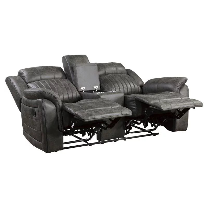 Gray Microfiber Double Reclining Loveseat with Center Console K348