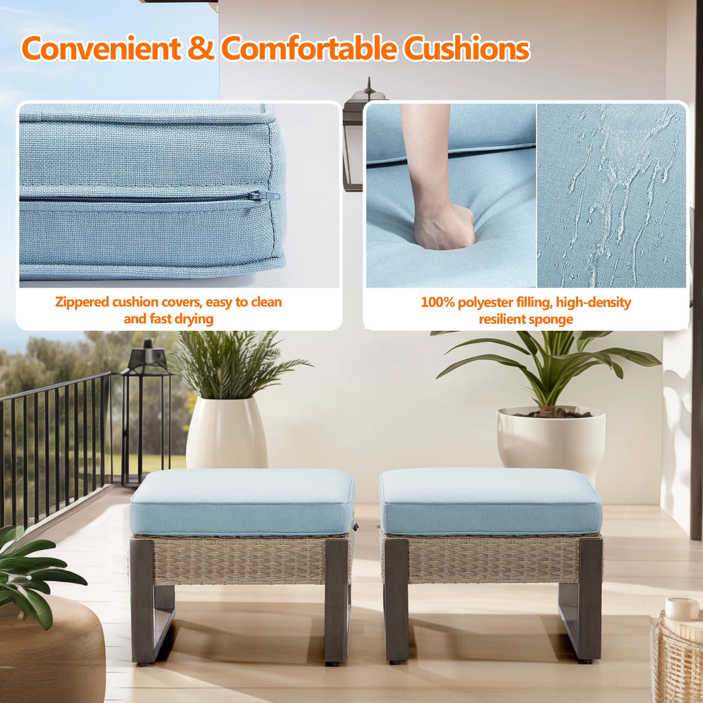 2-Piece PE Rattan Ottomans with Removable Cushions F846176