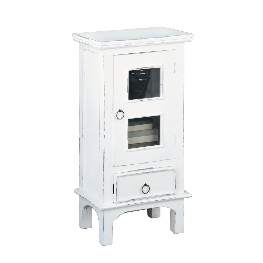 1-Door Wood End Table/Nightstand in Distressed White W79672