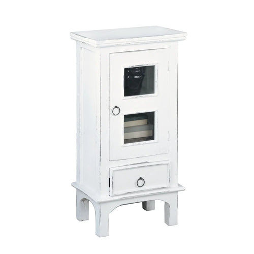 1-Door Wood End Table/Nightstand in Distressed White W79672