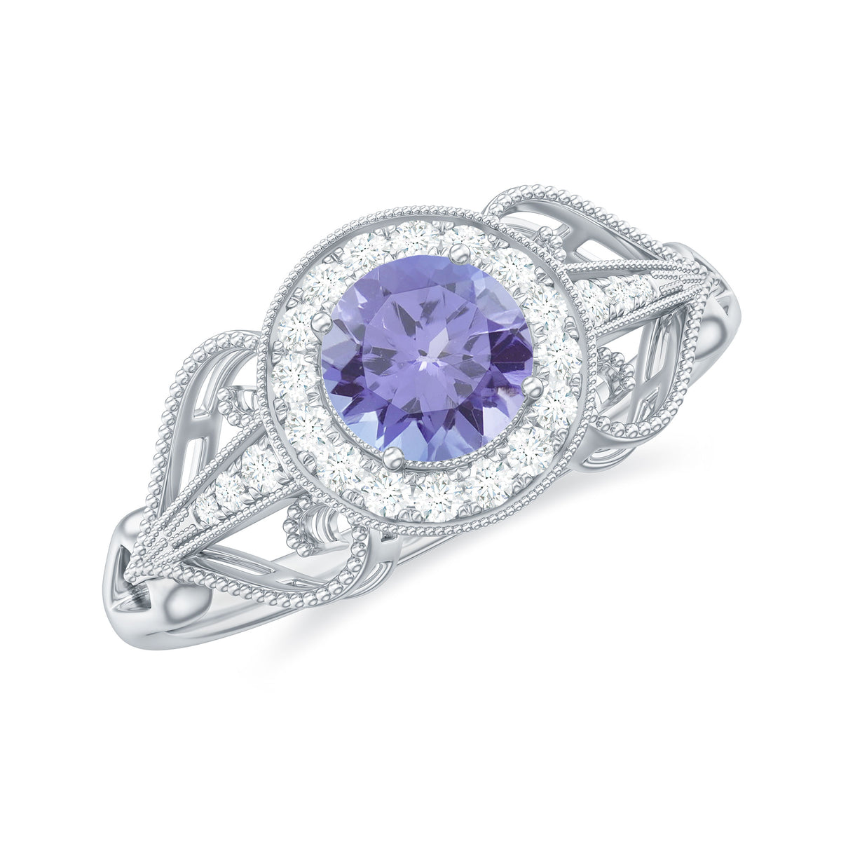 Tanzanite and Diamond Engagement Ring, 925 Sterling Silver, US 4.00 E328