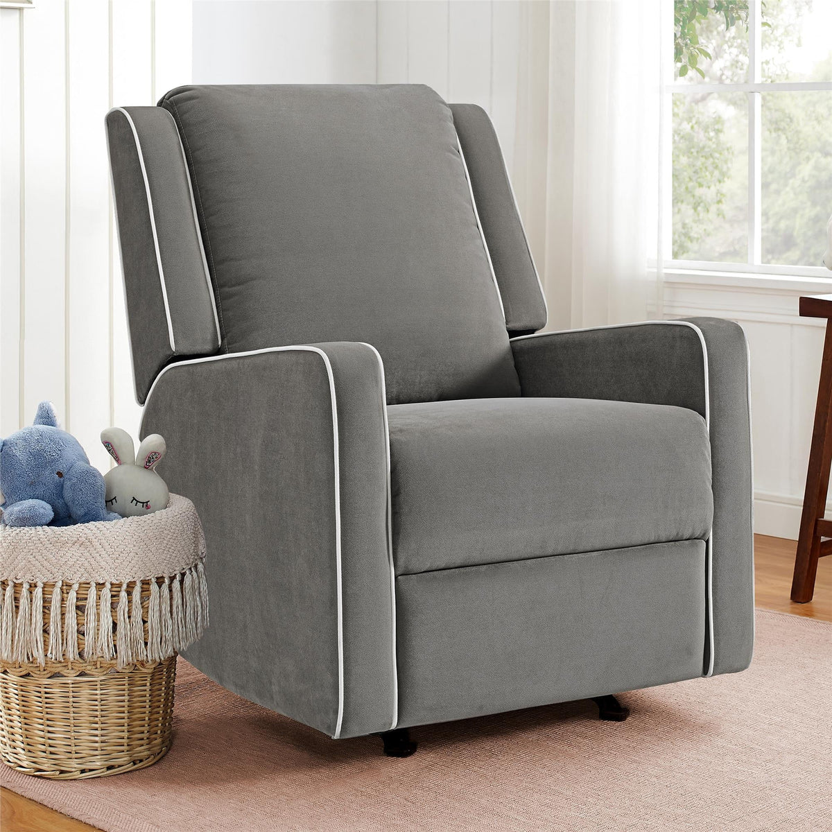 Beige Linen Nursery Rocker Recliner J159976