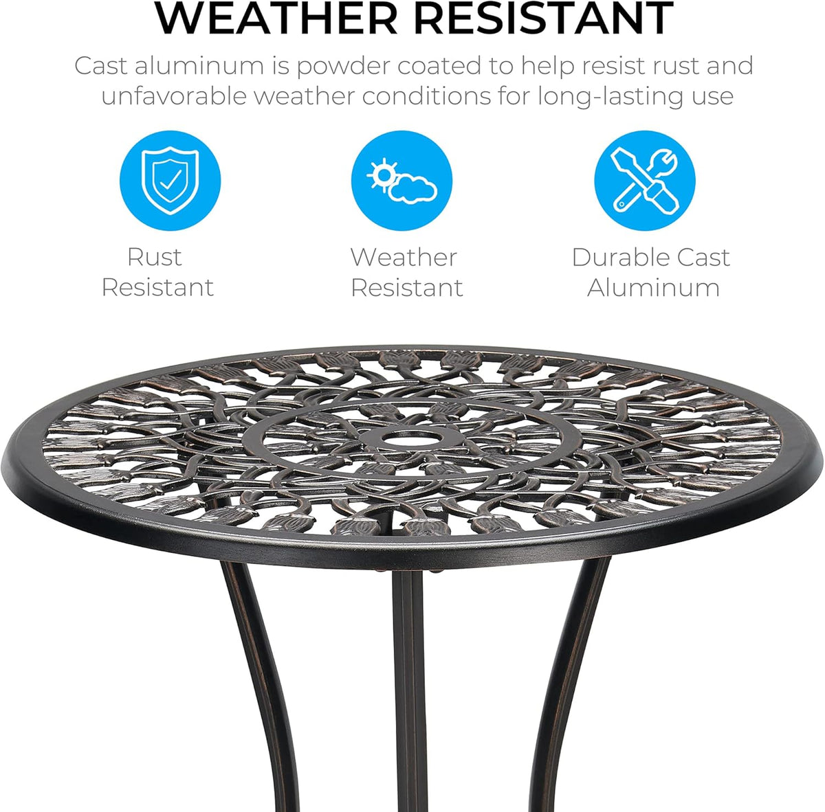 3-Piece Cast Aluminum Patio Bistro Set with Rust-Resistant Table and 2 Chairs K537045