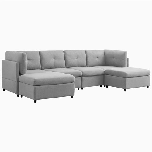 118" Convertible Linen Sectional Sofa with Ottomans N120
