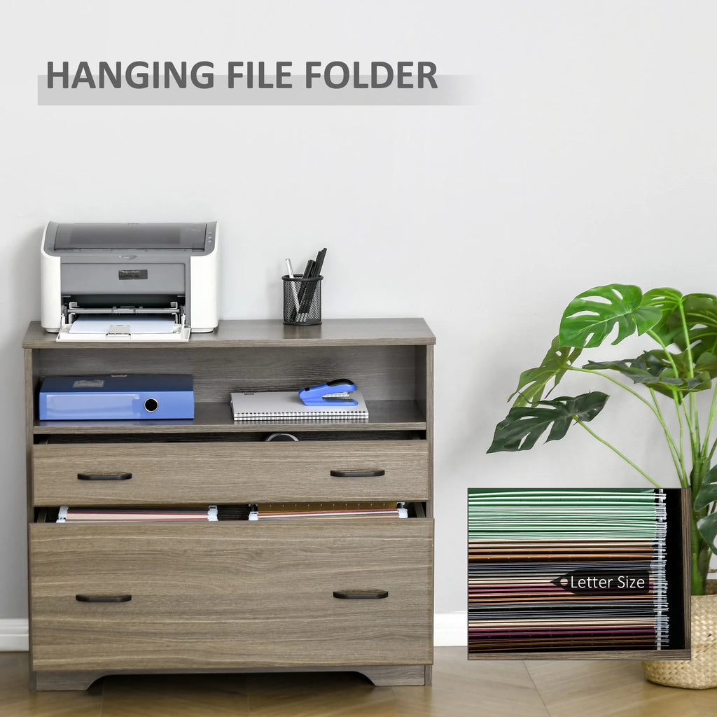 Charcoal Grey 2 Drawer Lateral File Cabinet with Shelf D228377
