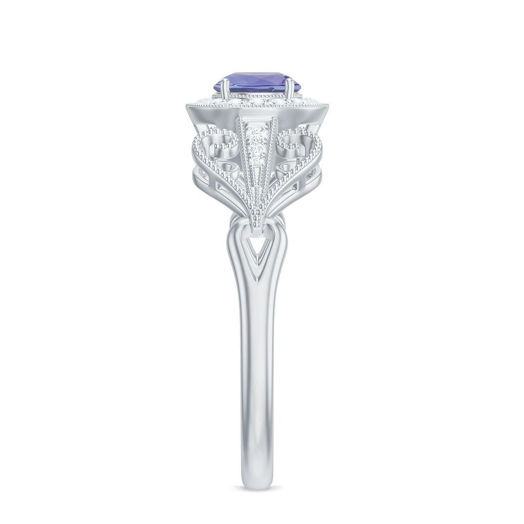 Tanzanite and Diamond Engagement Ring, 925 Sterling Silver, US 4.00 E328