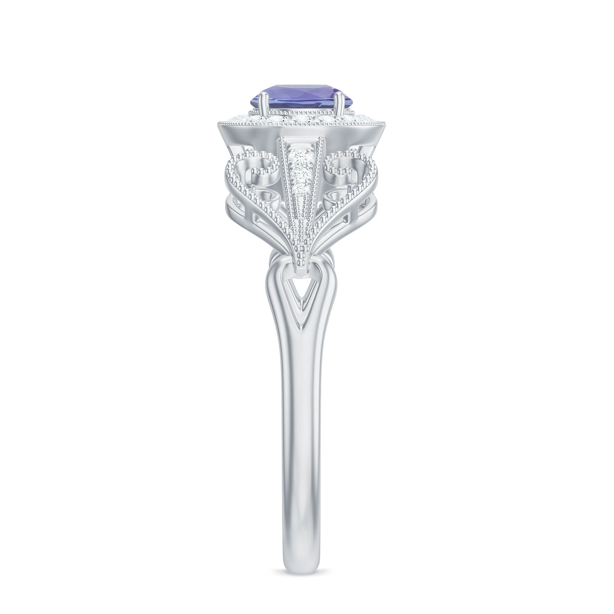 Tanzanite and Diamond Engagement Ring, 925 Sterling Silver, US 4.00 E328